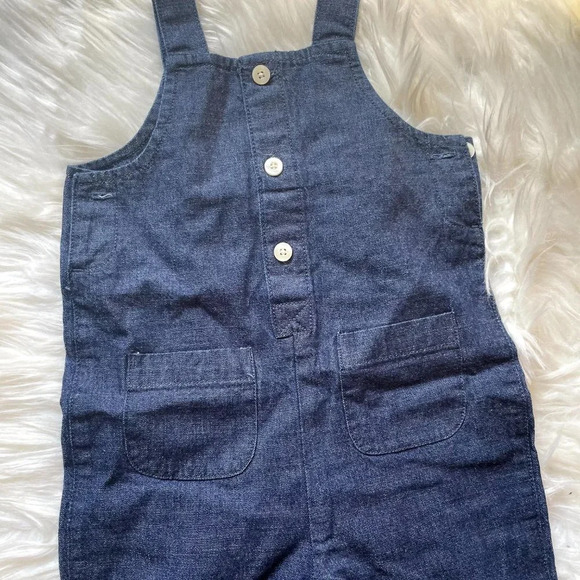 Baby Gap Vintage Blue Denim Overalls Snap Legs Pockets 3-6months - Picture 4 of 6